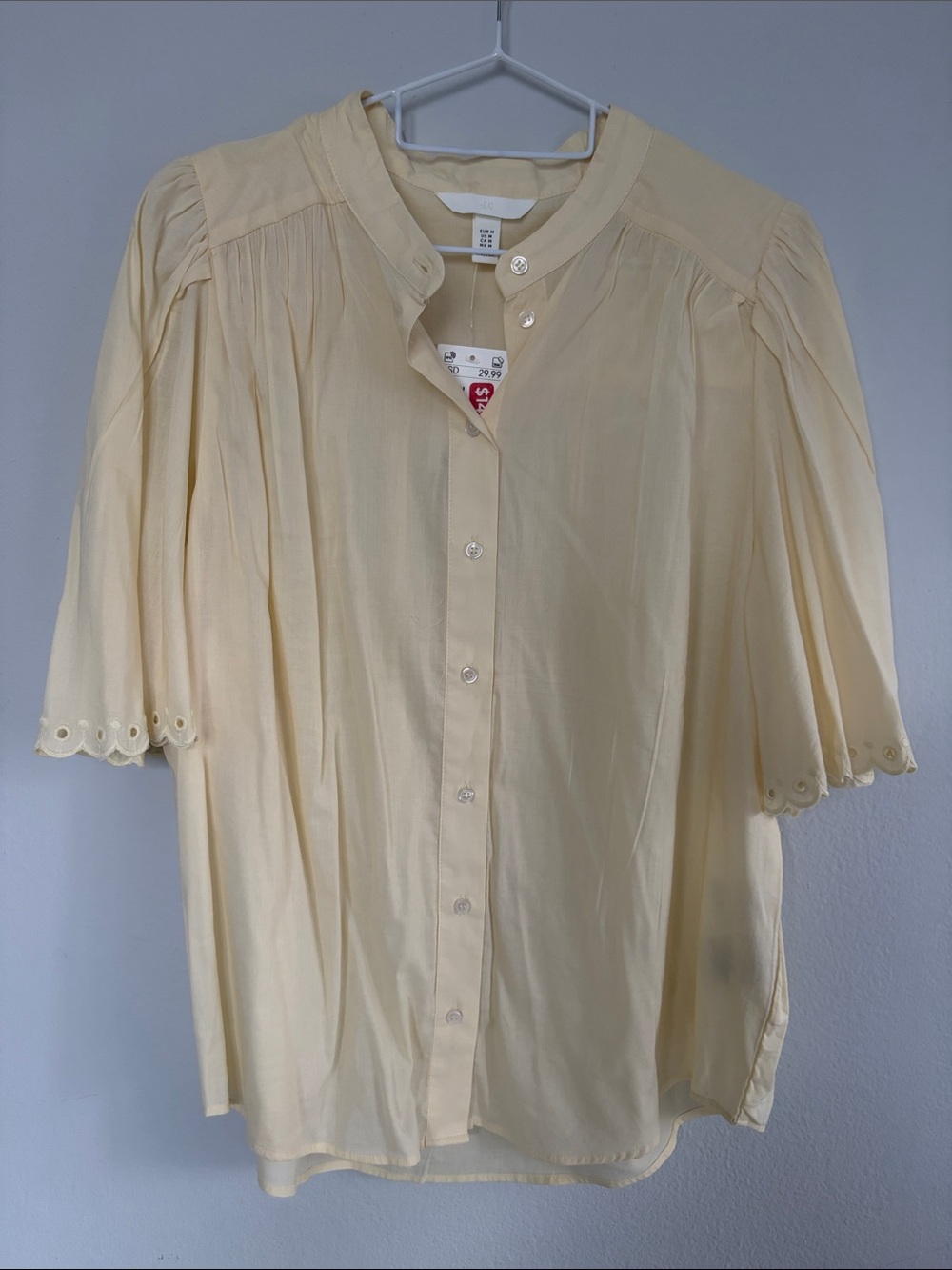 Women’s Yellow Cream Button-Front Short Sleeve Blouse